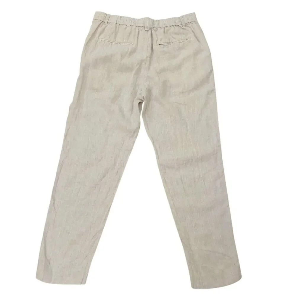 Zara Pants Trousers Mens Large Beige 100% Linen Straight Leg Lounge Beach